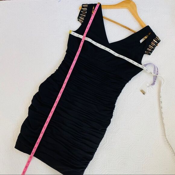 NWOT JS Collections black ruched cocktail lbd dress 4p - Picture 6 of 8